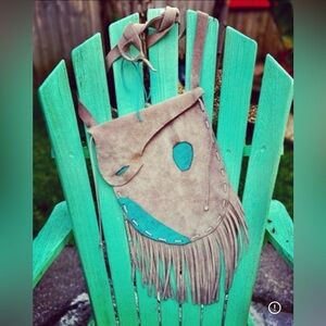 Fringed Suede Shoulder Bag - Tan and Teal by Ocean Hippie